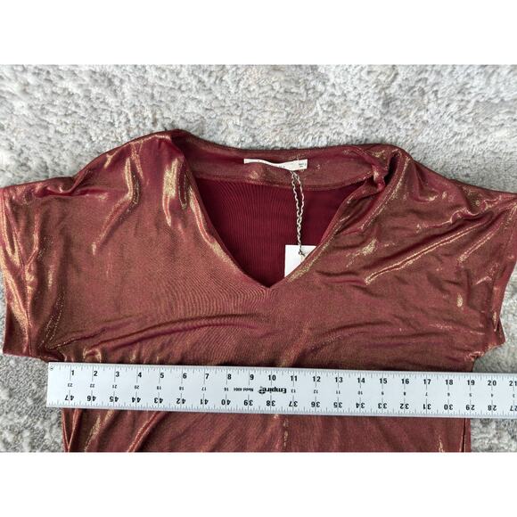 NEW Ellison Size S Shimmer Stretch V Neck Mini Tunic Dress Maroon Short Sleeve - Picture 4 of 9